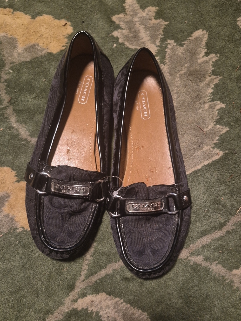 Coach Black Signature Canvas Loafers with Metal Bit